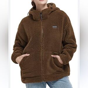 CAMEL CROWN  Fleece Sherpa Jackets Hooded Faux Shearling  Coat Sz XL